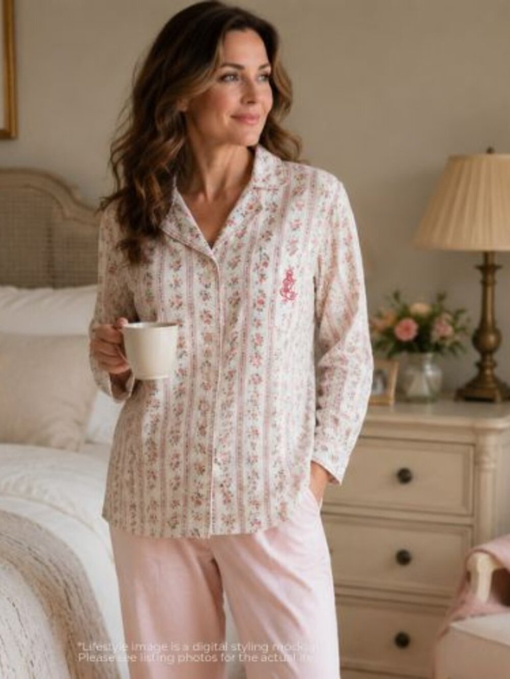 Lauren Ralph Lauren Floral Cotton Pajama Top Women’s L Pink Stripe